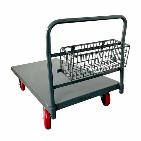 5SECONDS BRAND Steel Platform Truck, 8'' Swivel Wheels, 3000 lbs Cap., 60 x 30 x 29, Gray With basket 555022